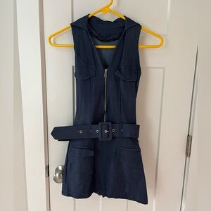Sexy Navy Sleeveless Faux Denim Romper